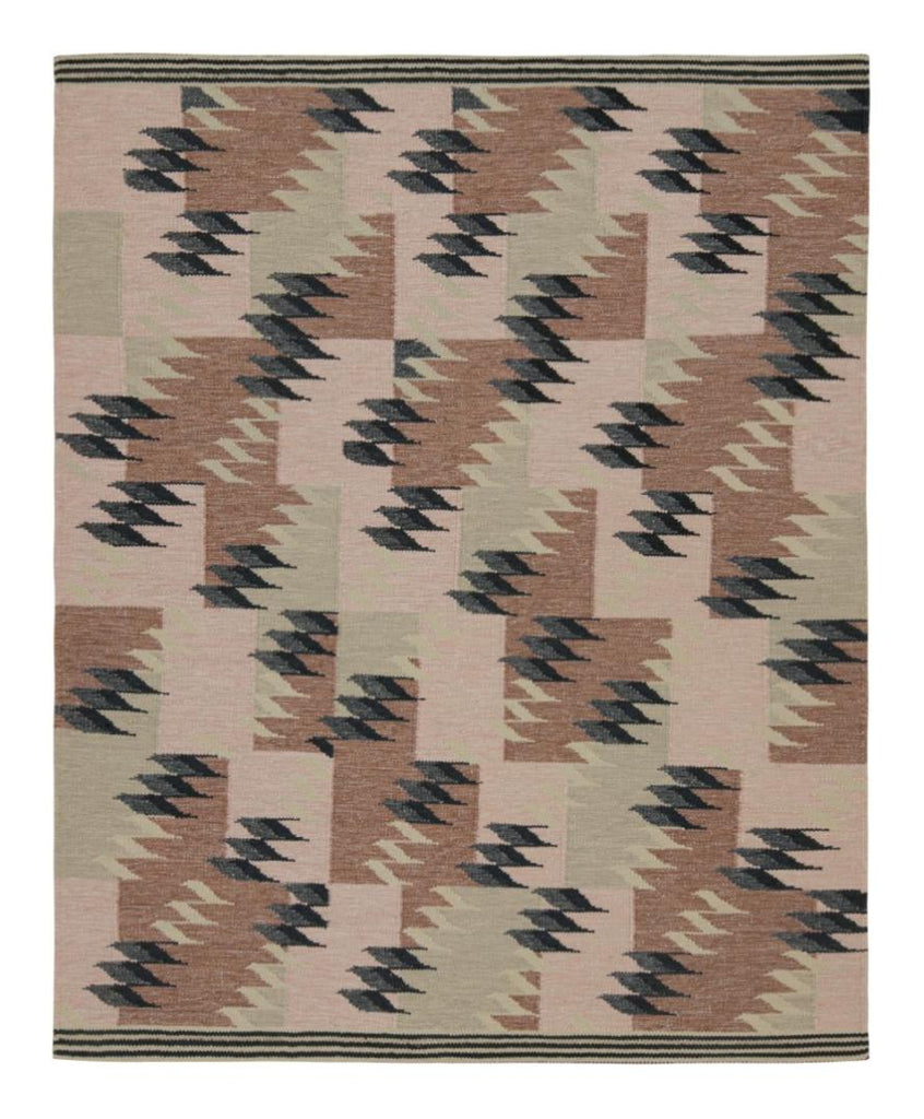 Scandinavian Rug With Beige Brown & Green Patterns