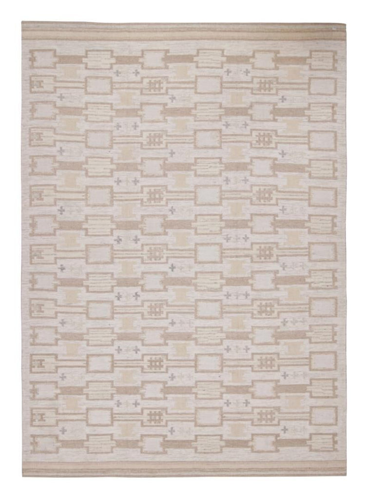 Scandinavian Rug In White & Beige Brown Geometric Pattern