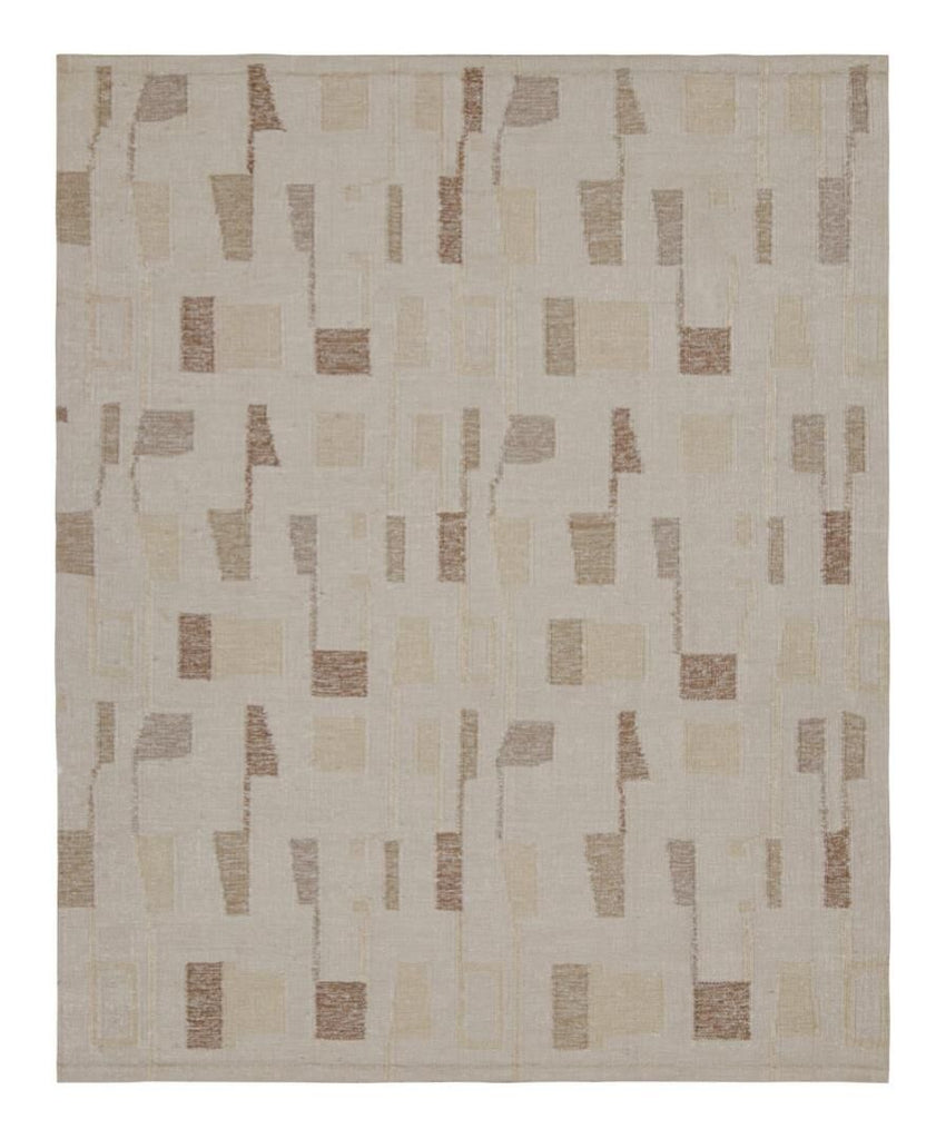 Scandinavian Rug In Taupe & Brown Geometric Patterns