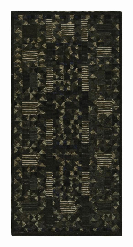 Scandinavian Kilim Runner Rug In Brown With Geometric Patterns