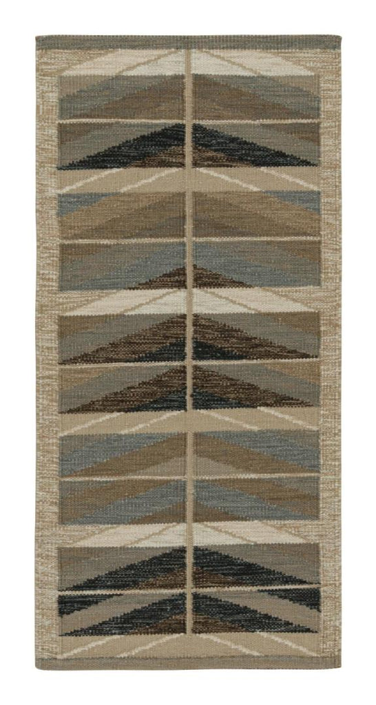 Scandinavian Kilim Runner Rug With Beige Brown Geometric Patterns