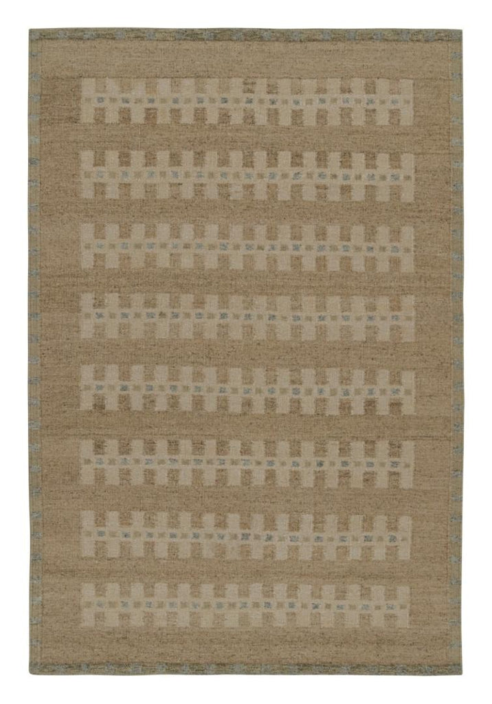 Scandinavian Rug With Beige Brown Geometric Patterns 6x9