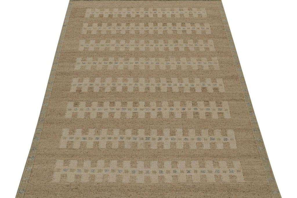 Scandinavian Rug With Beige Brown Geometric Patterns 6x9