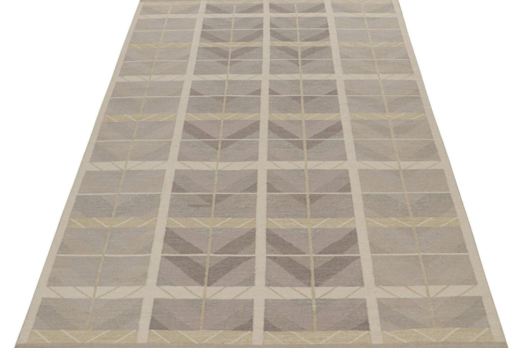 Scandinavian Rug With Taupe Chevrons & Geometric Patterns