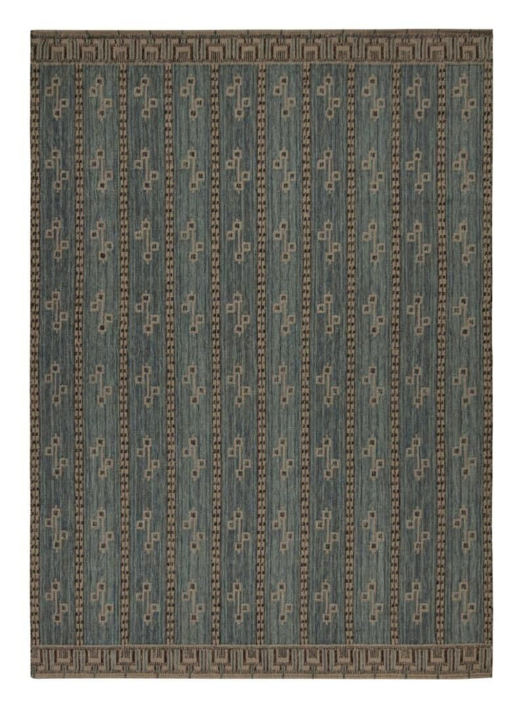 Scandinavian Rug Kilim In Blue Gray & Black Geometric Patterns