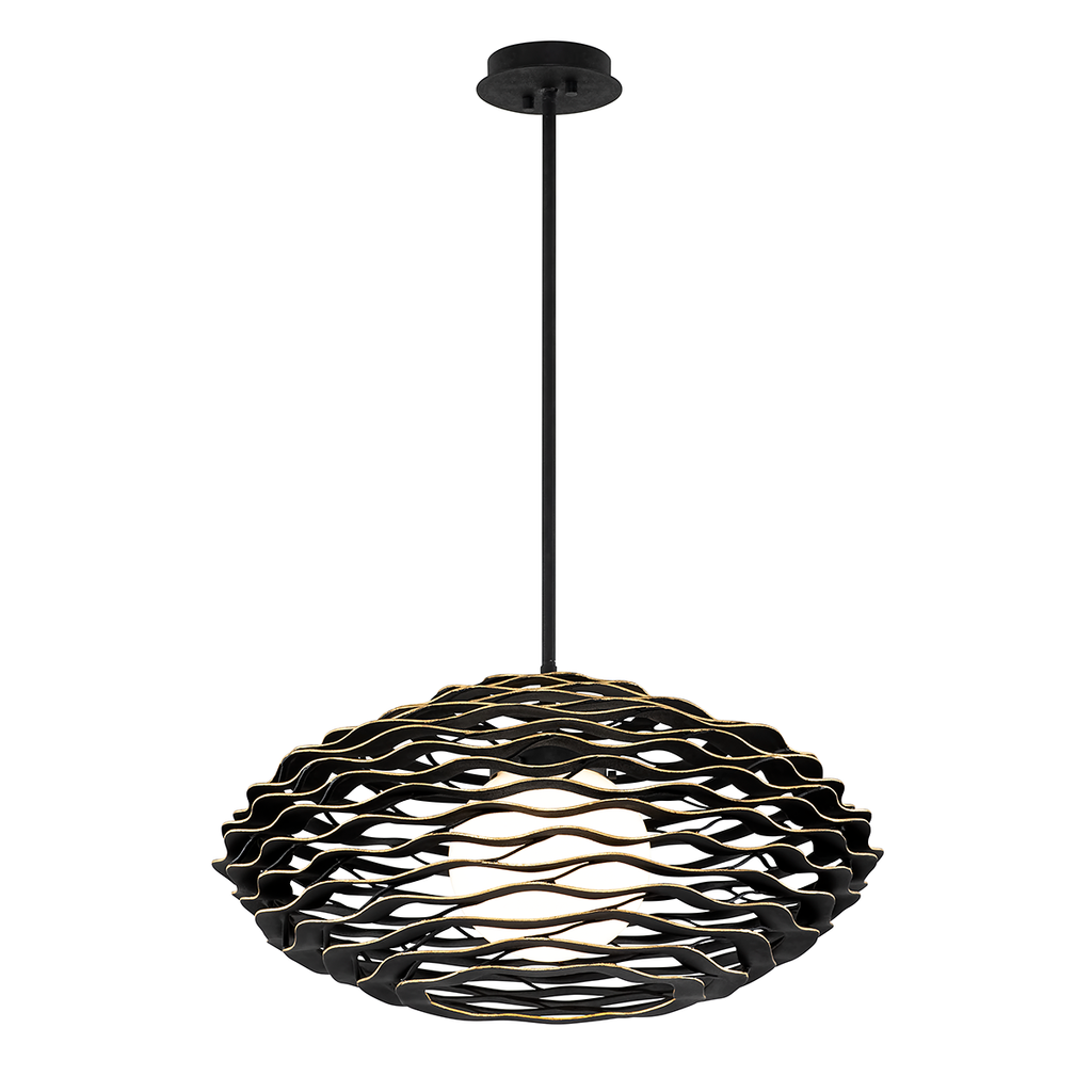 Luma Pendant 14" - Textured Black with Gold Leaf