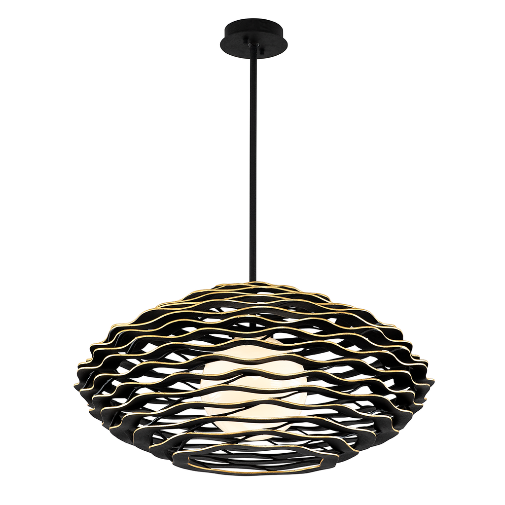 Luma Pendant 20" - Textured Black with Gold Leaf