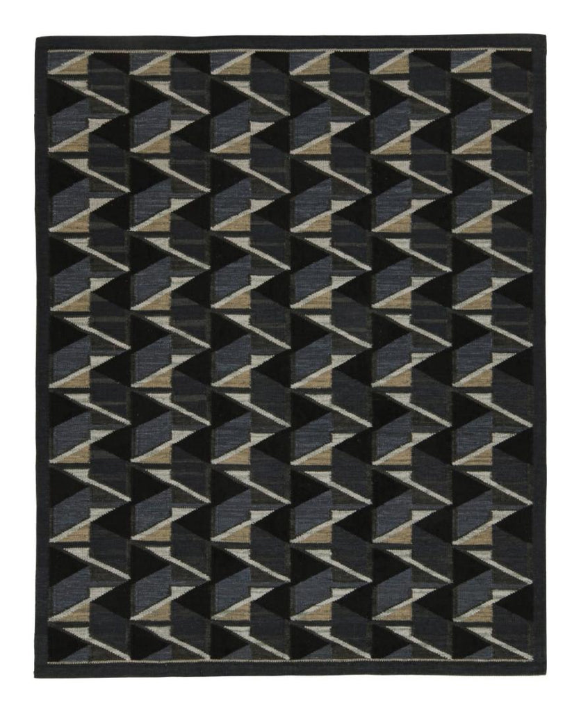 Scandinavian Rug In Black And Dark Blue Geometric Patterns