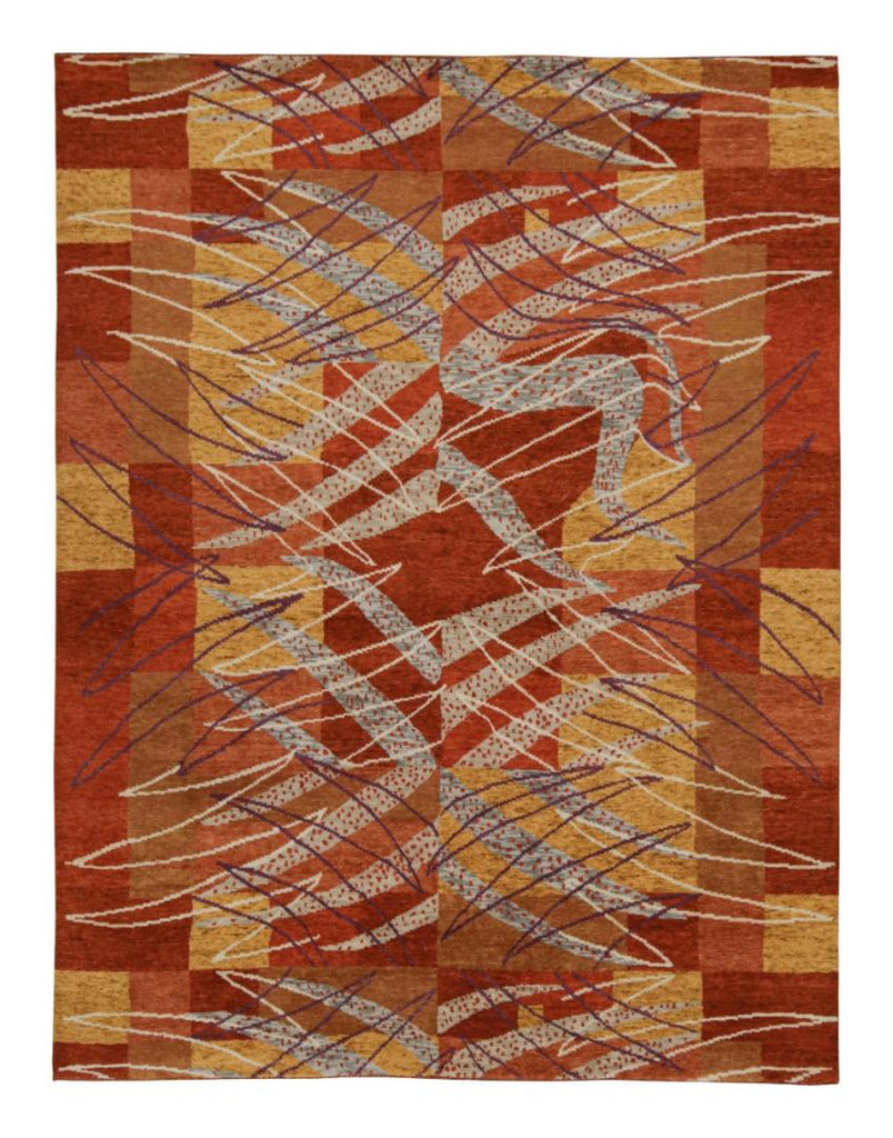 Scandinavian Rug In Red Gold And Gray Geometric Patterns