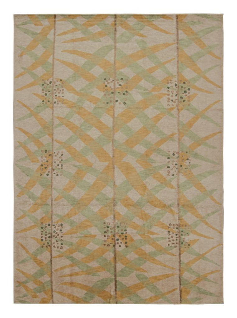 Scandinavian Rug With Gold And Green Geometric Patterns