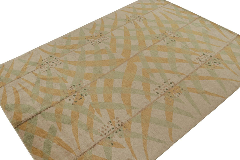 Scandinavian Rug With Gold And Green Geometric Patterns