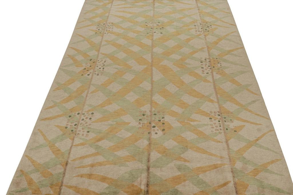 Scandinavian Rug With Gold And Green Geometric Patterns