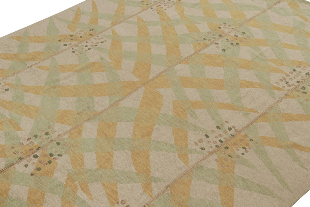 Scandinavian Rug With Gold And Green Geometric Patterns