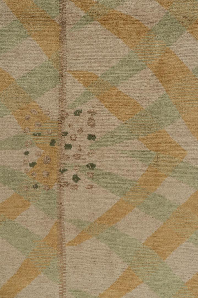 Scandinavian Rug With Gold And Green Geometric Patterns