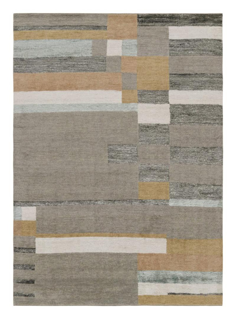 Scandinavian Rug With Gray Brown & White Geometric Patterns