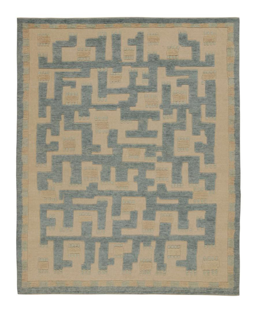 Scandinavian Rug In Blue Beige Geometric Patterns