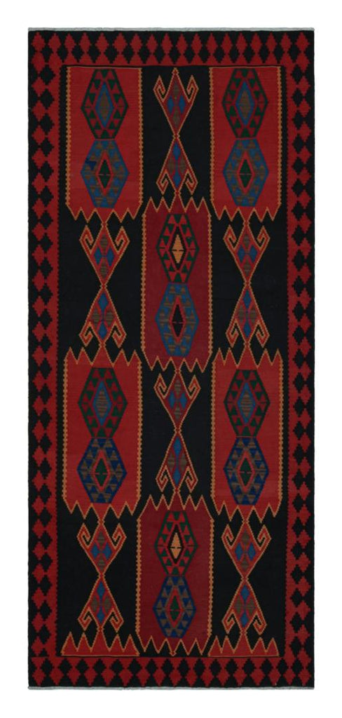 Vintage Afghan Kilim Runner Rug With Geometric Patterns 5x12