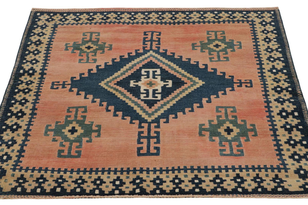 Vintage Persian Sofreh Kilim And Square Rug With Medallions