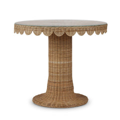 Scalloped Round Bistro Table w/ Tempered Glass in Rattan Natural