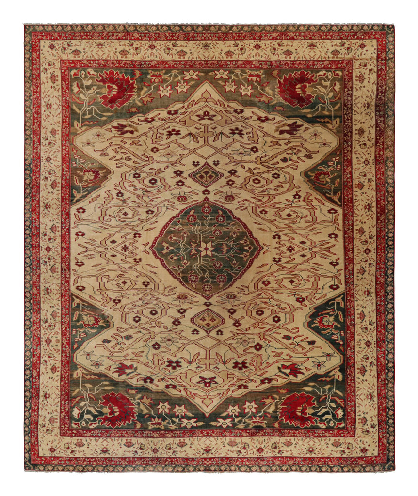 Oversized Antique Agra Jail Rug With Medallion And Florals