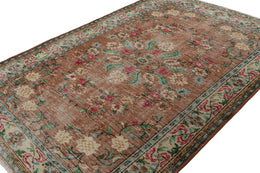 Vintage Zeki Muren Rug In Brown With Allover Floral Patterns