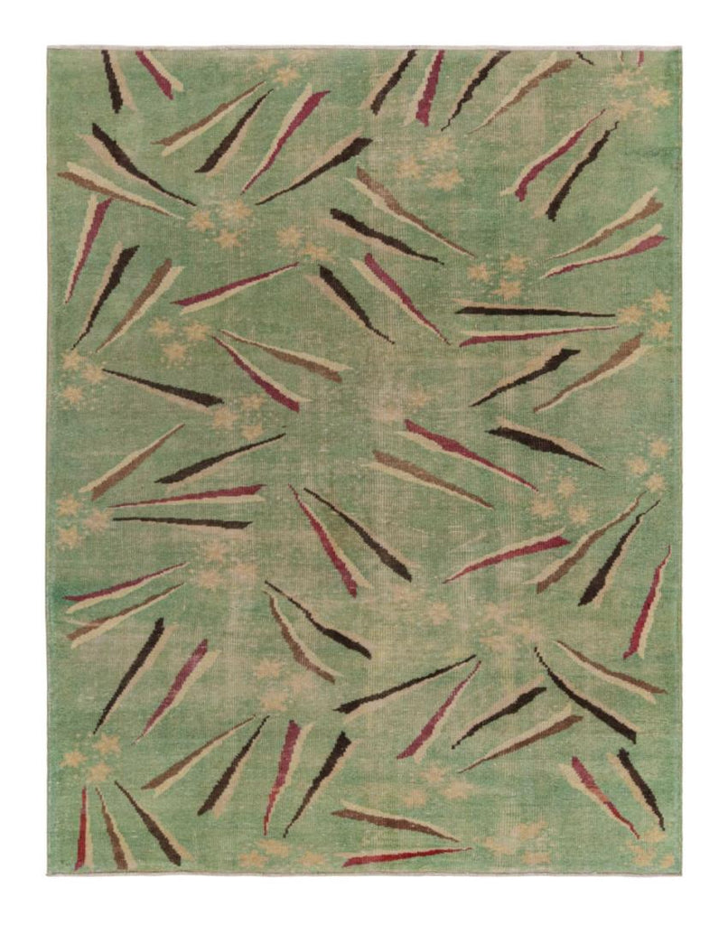 Vintage Zeki Muren Art Deco Rug In Green With Geometric Patterns