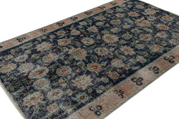 Vintage Zeki Muren Rug In Blue With Brown Floral Patterns