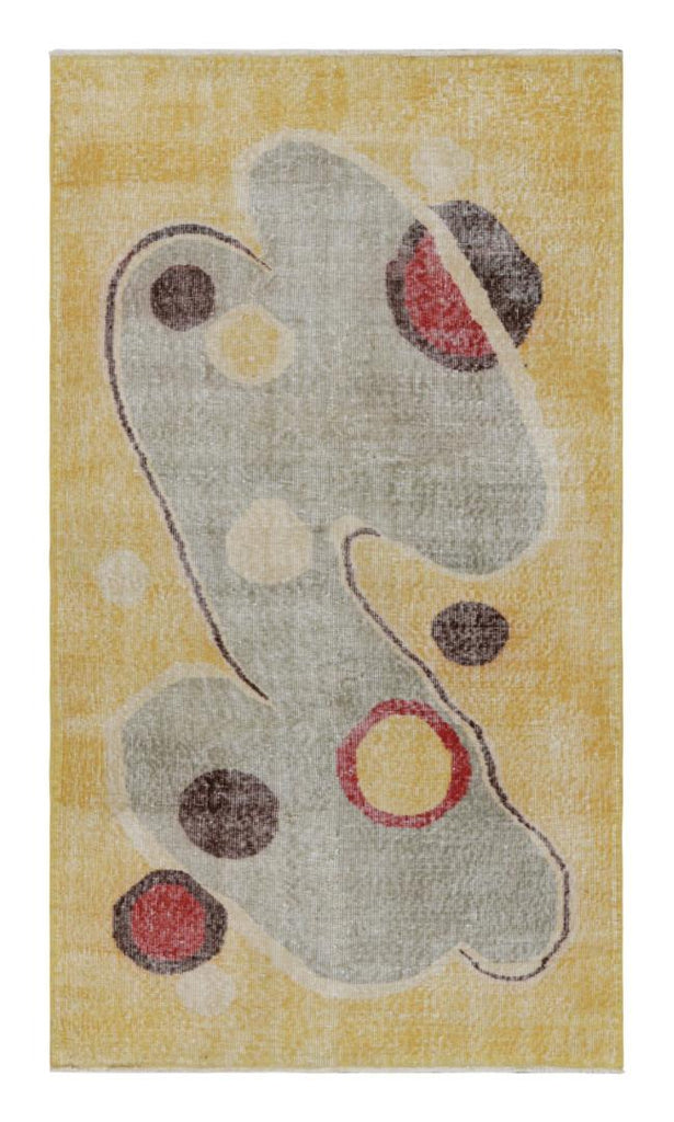 Vintage Zeki Muren Art Deco Rug In Yellow With Abstract Pattern