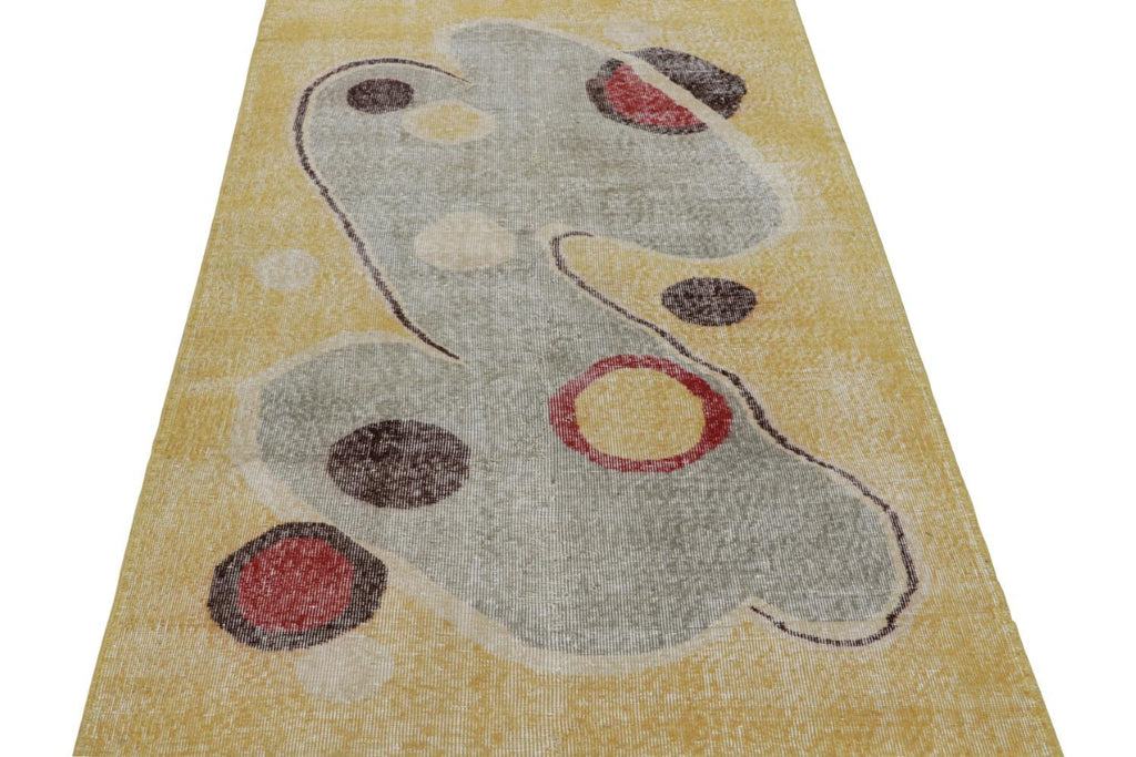 Vintage Zeki Muren Art Deco Rug In Yellow With Abstract Pattern