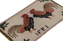 Vintage Signature Pictorial Rug With Rooster Drawings