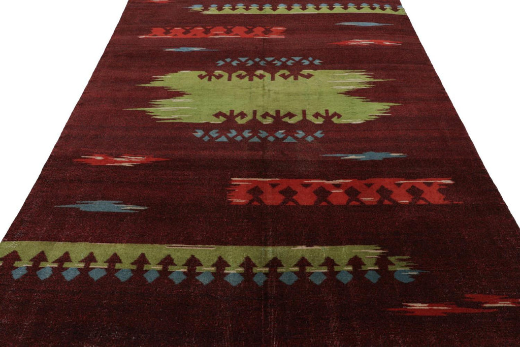 Vintage Zeki Muren Art Deco Rug In Red With Geometric Patterns 7x9