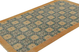 Vintage Zeki Muren Rug In Blue & Gold Floral Patterns