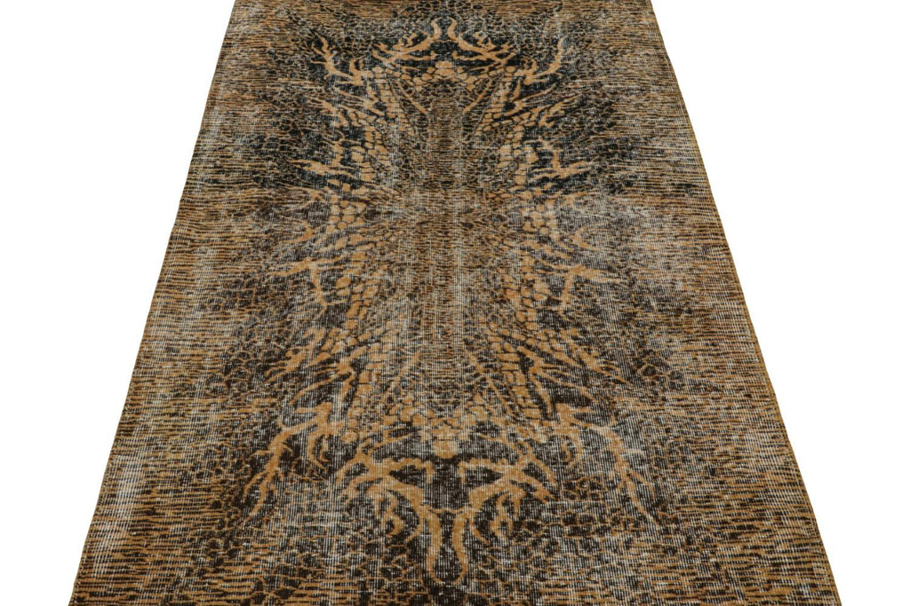 Vintage Zeki Muren Rug In Gold Brown & Black Patterns