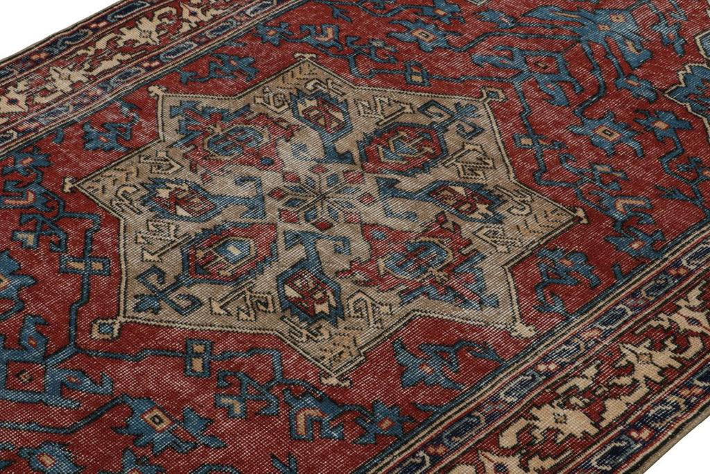 Vintage Zeki Muren Rug In Red & Blue Geometric Patterns