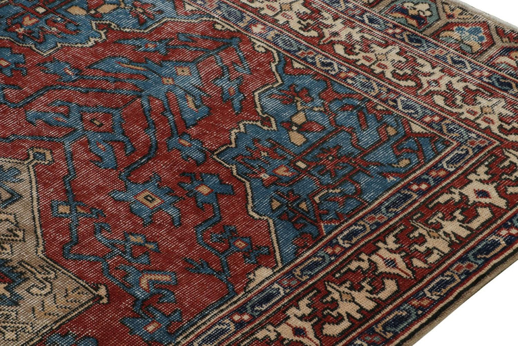 Vintage Zeki Muren Rug In Red & Blue Geometric Patterns