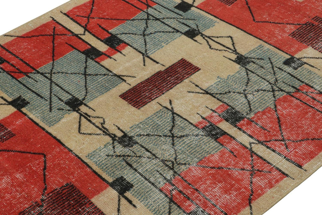 Vintage Zeki Muren Rug In Red Beige Blue & Black Patterns