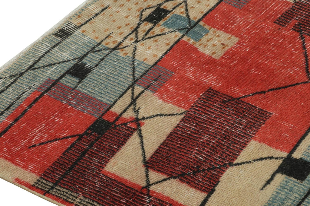 Vintage Zeki Muren Rug In Red Beige Blue & Black Patterns