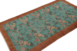 Vintage Zeki Muren Rug In Teal With Floral Patterns