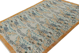 Vintage Zeki Muren Rug In Blue And Orange With Floral Patterns