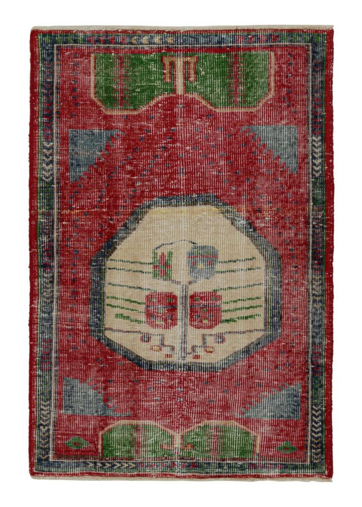 Vintage Oushak Tribal Rug With Geometric Patterns