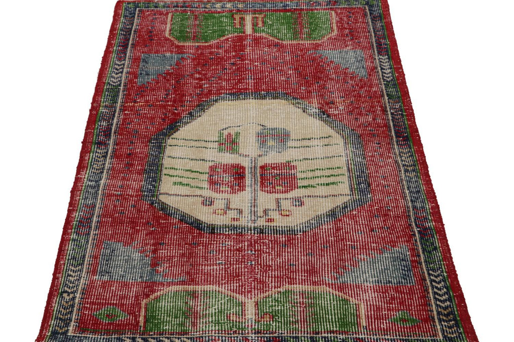 Vintage Oushak Tribal Rug With Geometric Patterns