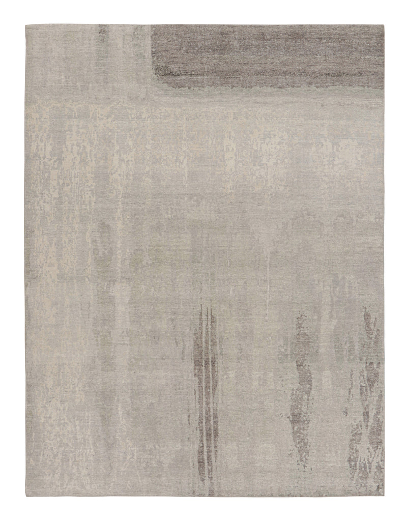 Modern Distressed Rug in Gray with Abstract Minimalist Patterns