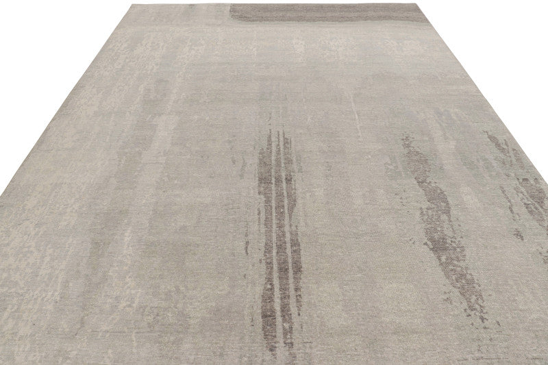 Modern Distressed Rug in Gray with Abstract Minimalist Patterns