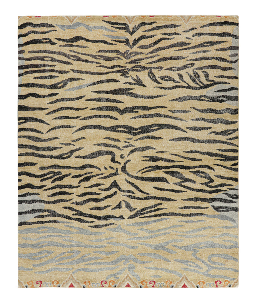 Distressed Tiger Skin Rug in Gold, Black and Gray Tones