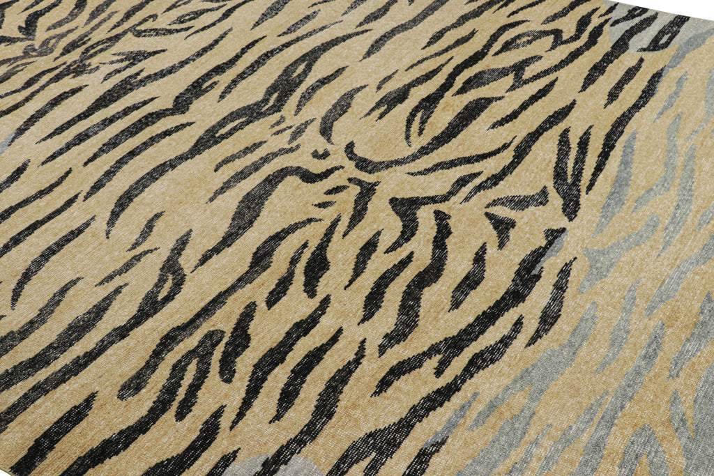 Distressed Tiger Skin Rug in Gold, Black and Gray Tones