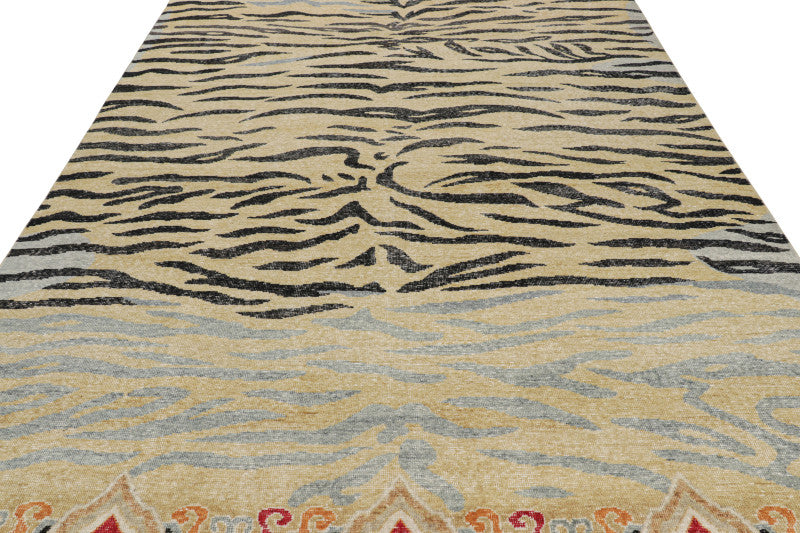 Distressed Tiger Skin Rug in Gold, Black and Gray Tones