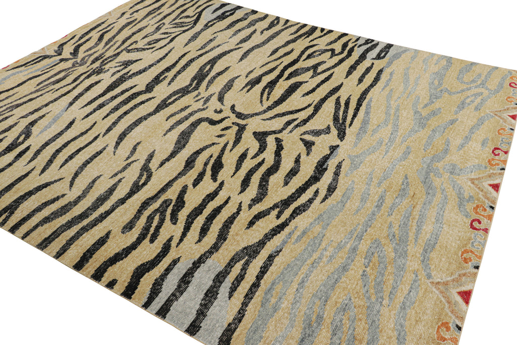 Distressed Tiger Skin Rug in Gold, Black and Gray Tones