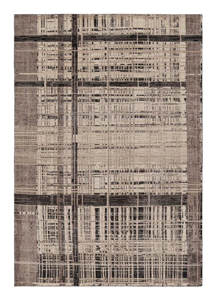 Modern Distressed Geometric Rug in Beige/Brown White & Black Tones