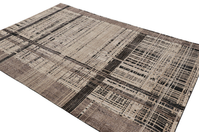 Modern Distressed Geometric Rug in Beige/Brown White & Black Tones