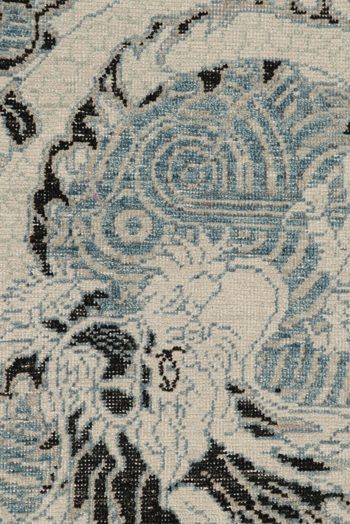 Distressed Dragon Rug in Blue, Gray and Black Pictorial Patterns